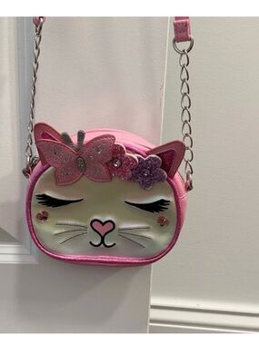 EUC ♥️ Pink Cat Crossbody Bag with Butterfly & Flower Accents
